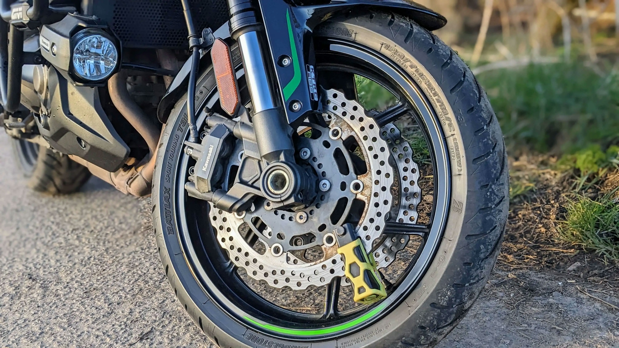 Motorcycle with a disc lock attached